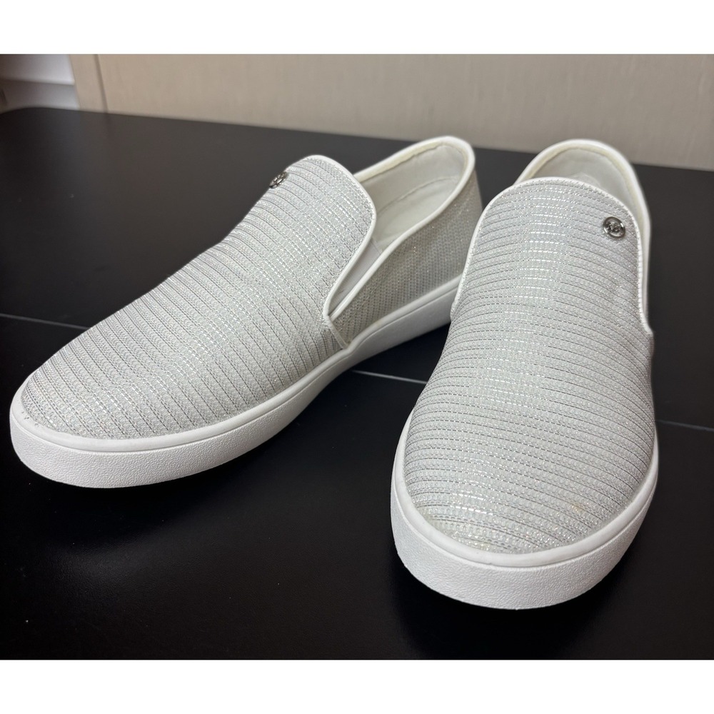 Michael Michael Kors Shoes Girls 3.5 White Silver Sparkle Slip‎ On Silver Logo - Picture 4 of 7